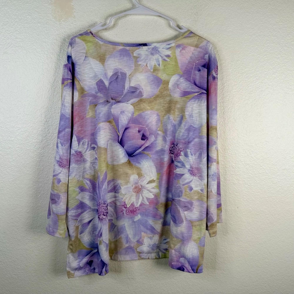 Alfred Dunner Women's Tunic Top Purple Sz 2X Floral Bling Colorful - Picture 8 of 10